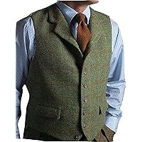 Mens Casual Plaid Suit Vest Herringbone Tweed Slim Fit Waistcoat for Wedding Groomsmen