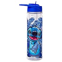 Silver Buffalo Lilo and Stitch Floral Sketch Glitter Double Walled Tritan Water Bottle, 18-Ounce