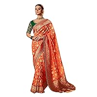 Indian Wedding Pure Georgette Zari Weaved bandhej Saree Woman Sari Blouse HIT
