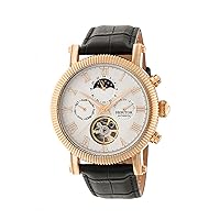HERITOR Automatic Men's 'Winston Semi-Skeleton' Jeweled Automatic Movement 316L Surgical-Quality Stainless Steel Case/Sapphire-Coated Mineral Crystal and Leather Watch, Color:Black (Model: HERHR5205)