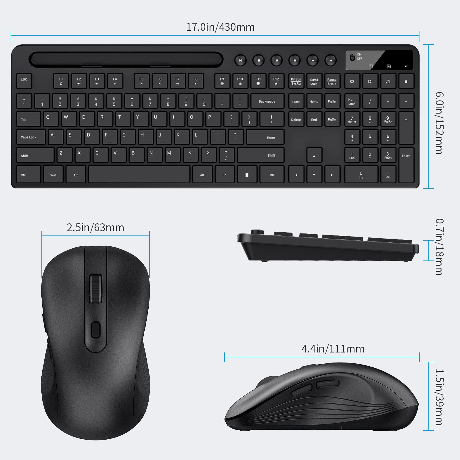 Wireless Keyboard and Mouse Combo, MARVO 2.4G Ergonomic Wireless Computer Keyboard with Phone Tablet Holder, Silent Mouse with 6 Button, Compatible with MacBook, Windows (Black)