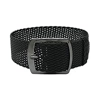 22mm Black Perlon Braided Woven Watch Strap with PVD Buckle
