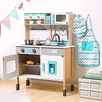CUTE STONE Wooden Play Kitchen for Kids, Toddler Kitchen Playset with Sounds & Lights, Toy Cookware, Microwave, Stove, Ice Maker, Coffee Maker, Oven, Play Sink, Toy Kitchen Set for Boys Girls