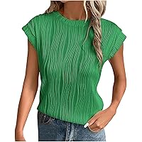 Women's Summer Textured T-Shirts 2024 Casual Cap Sleeve Crewneck Tee Tops Y2K Elegant Plain Loose Fit Undershirt