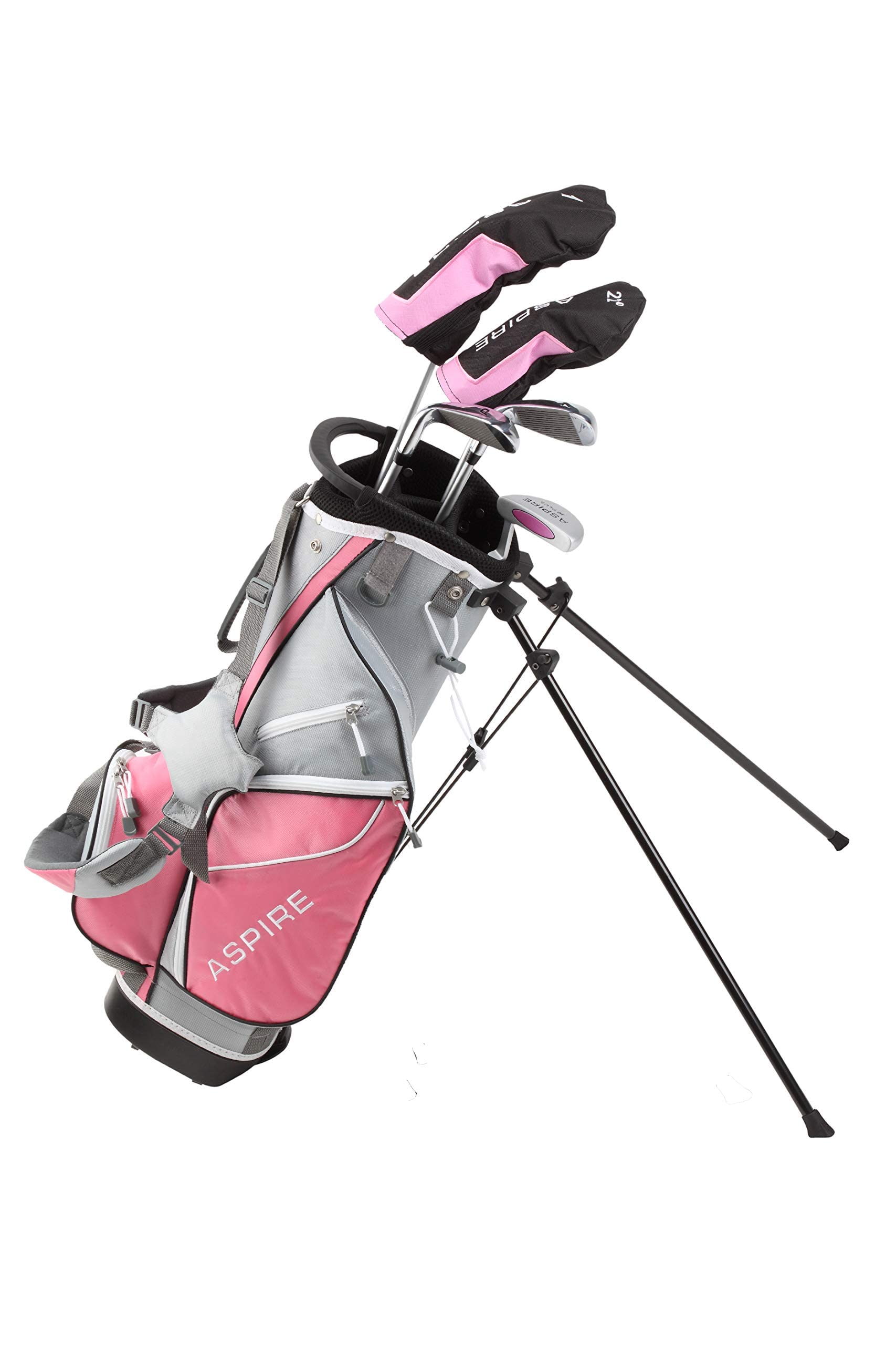 Aspire Junior Plus Complete Golf Club Set for Children, Kids - 5 Age Groups Boys and Girls - Right Hand, Real Girls Junior Golf Bag, Kids Golf Clubs Set