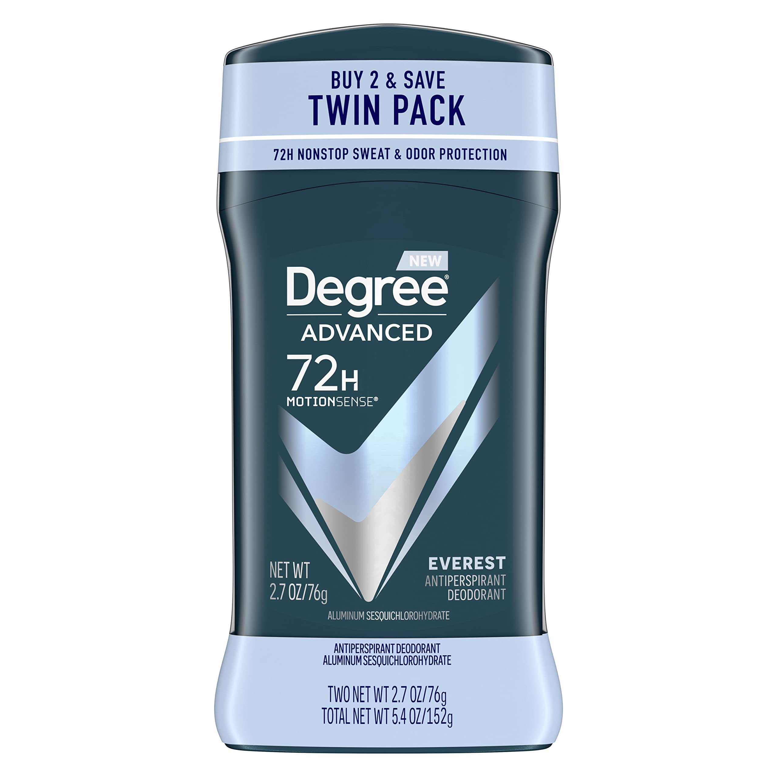 Degree Men Antiperspirant Deodorant 72-Hour Sweat and Odor Protection Everest Antiperspirant For Men With MotionSense Technology 2.7 oz, Twink Pack