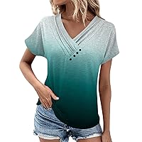 Short Sleeve Shirts for Women V Neck Button Printed Women Clothing Fashion Summer Y2K Tunic Loose Tops