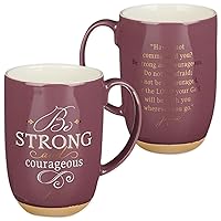 Christian Art Gifts Ceramic Scripture Coffee & Tea Mug Large 15 oz Inspirational Bible Verse Mug for Women: Strong & Courageous Joshua 1:9 Lead-free w/Clay Base & Gold, Plum Purple/White