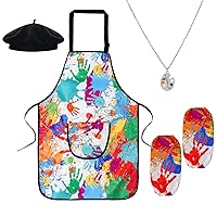 5Pcs Kids Artist Costume Accessories Set Artist Costume for Kids with Hat Apron Sleeves Necklace Kids Painter Costume