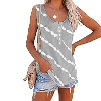 Womens Blouses and Tops Dressy Women's Tops Color Block Tie-Dye Sleeveless Crew-Neck Casual Tanks Tops