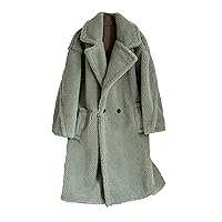 Women's Fleece Lapel Collar Trench Coat Open Front Long Cardigan Overcoat Winter Warm Outwear Jackets