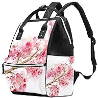 Watercolor Blooming Cherry Diaper Bag Backpack Baby Nappy Changing Bags Multi Function Large Capacity Travel Bag