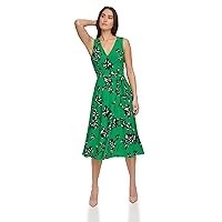 Tommy Hilfiger Women's Jersey Tie Waist Fit and Flare, Jolly Green Multi 14