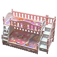 Baby Doll Bed for Girls Doll Bunk Bed Baby Doll Miniature Simulation Cute Cartoon Baby Doll Cot with Stairs Plastic Dollhouse Furniture Birthday Gift