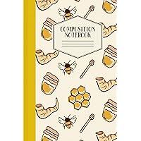 Composition Notebook: Bees, Honey, Ginger and Wax Pattern | Wide Ruled Blank Lined Paper Notebook & Writing Journal for Teens Kids Students | Back to School for Boys Girls Children