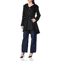 Steve Madden Women’s Coat – Single Breasted Wool Peacoat with Oversized Hood, Tie Belt – Lightweight Jacket for Women (S-XL)