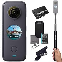 Insta360 ONE X2 360 Camera with Touchscreen - 5.7K30 360 Video, Front Steady Cam Mode, 18MP 360 Photo + InstaPano | Bundle Includes Invisible Selfie Stick (120cm) & 256GB Memory Card (3 Items)
