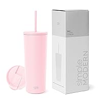Simple Modern Insulated Tumbler with Lid and Straw | Iced Coffee Cup Reusable Stainless Steel Water Bottle Travel Mug | Gifts for Women Men Her Him | Classic Collection | 24oz | Blush
