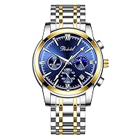 DIZIZID Men's Wristwatch, Quartz, Popular, Stylish, Multi-functional Watch, Stainless Steel, Waterproof, Date, Luminous, gold blue, Bracelet Type