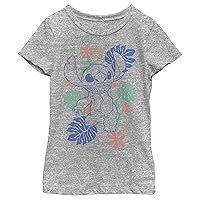 Disney Lilo Retro Tropical Tonal Stitch Girl's Heather Crew Tee