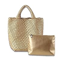 Woven Beach Bag for Fashion Women, Vegan Leather Handbag Handmade Large Capacity Travel Shoulder Tote Bag with Fashion Purse