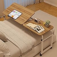 Overbed Table with 360° Wheels, Adjustable Height Bedside Table, Versatile Over Bed Table, Standing Over Bed Desk with Tilting Tops, for Hospital and Home Use (Color : Oak Color)