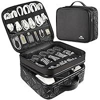 MATEIN Cable Organizer Bag, Waterproof Travel Electronic Storage, Shockproof Portable Double Layer Tech Bags Carrying Case for Cord, Earbuds, Charger, SD Card, Tech Gift, Black