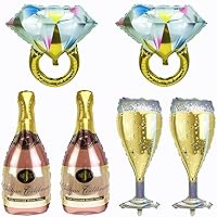Champagne Bottle Balloons and Champagne Glass Balloons, Gold Diamond Ring Balloons for Birthday Bridal Shower Bachelorette New Years Eve Festival Celebrations Party Supplies 6 PCS