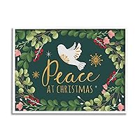 Stupell Industries Peace at Christmas Phrase Dove Holiday Holly, Designed by Louise Allen White Framed Wall Art, 24 x 30, Green