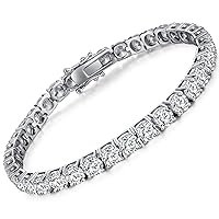 Sparkle Tennis Bracelet for Women, Platinum Plated 925 Sterling Silver Bracelet with CZ Diamond, Round Cut 5A Cubic Zirconia Diamond Bracelet, 1/10 ct, 1/4 ct, Gift Idea for Women
