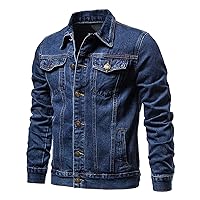 Men's Distressed Denim Jacket Vintage Plus Size Button Down Jean Coat Casual Long Sleeve Trucker Jackets Outwear