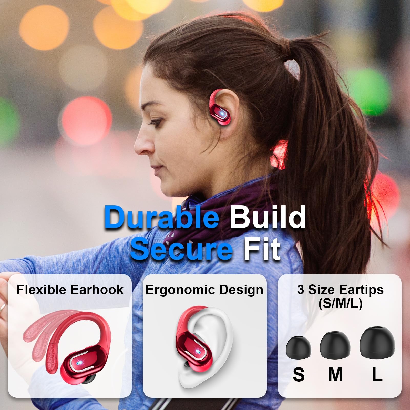 Wireless Earbud, 75Hrs Bluetooth 5.3 Headphones IP7 Waterproof for Sport, Running Wireless Earphones with ENC Noise Canceling Mics, Deep Bass Over Ear bud with Earhooks for Android, iOS, Workout, Gym