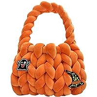 Handwoven Tote Bags for Women Chunky Yarn Knit Shoulder Bag Handmade Braided Purse(Halloween Orange)