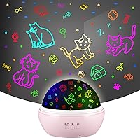 Cute Cats Theme Night Light Projector, RGBW LED Cat Lamp, 360° Rotation, USB/Battery Operated, Gifts for Baby, Kids, Girls, and Women Bedroom, Pink