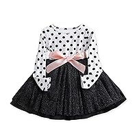 PATPAT Toddler Girl Clothes, Polka Dot Top, Mesh Glitter Skirt, Splicing Dress, Bow Stitching, 18-24 Months to 5-6 Years