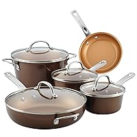 Ayesha Curry Home Collection Nonstick Cookware Pots and Pans Set, 9 Piece, Brown Sugar