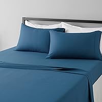 Amazon Basics Lightweight Super Soft Easy Care Microfiber 4-Piece Bed Sheet Set with 14-Inch Deep Pockets, Full, Dark Teal, Solid