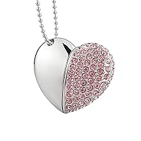 Bling Shiny Diamond Crystal Heart Shape 32GB USB 2.0 Flash Drive Jewelry Pendant Necklace Thumb Drive Memory Stick Pendrive Pink