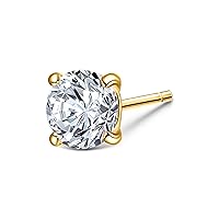 Round Cut Lab Grown Diamond Single Stud Earring For Men & Women 0.50-1.50 Cttw 14K Yellow or White Gold 4 Prong Push Back (F-G Color, VS Min Clarity) | Gift Box Included