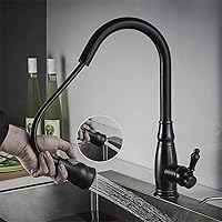 Faucets,Pull Out Kitchen Mixer Sink Faucets Dual Spray Chrome Brush Kitchen Sink Mixer Taps Cold and Hot Water Swivel 360 Degree/Black