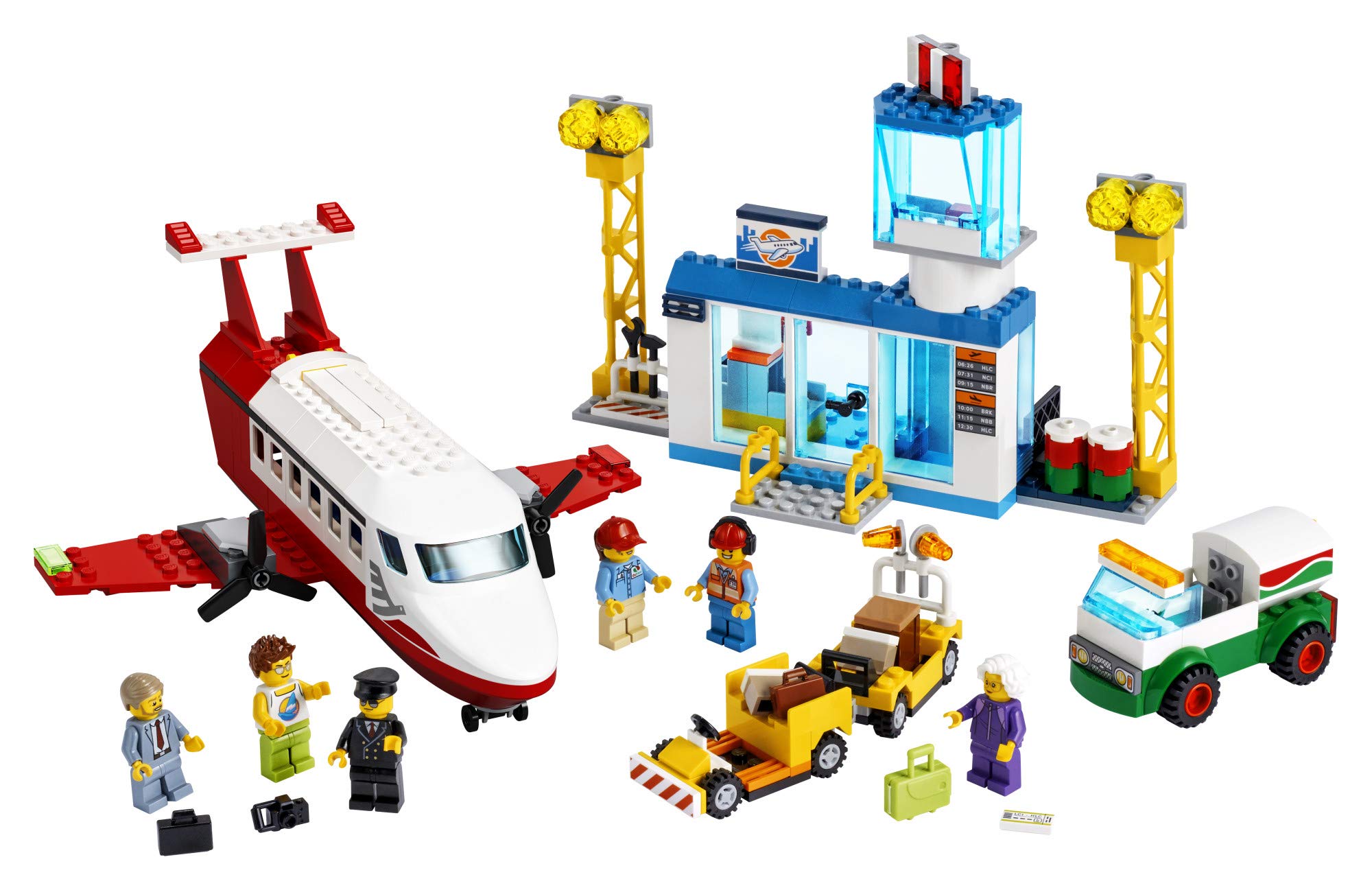 LEGO City Central Airport 60261 Building Toy, with Passenger Charter Plane, Airport Building, Fuel Tanker, Baggage Truck, Cargo and 6 Minifigures, Great Gift for Kids (286 Pieces)