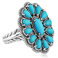 American West Jewelry Sterling Silver Women's Ring Choice of Gemstone Color Flower Cluster Design Sizes 5 to 10