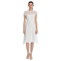 Maggy London Women's Cap Sleeve Knee Length Lace Dress with Back V-Neck