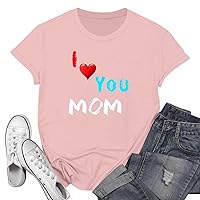 Women's T Shirts Fashion Mother's Day Letter Print Casual Pullover Knit Short Sleeve T Shirt Top Shirts, S-3XL