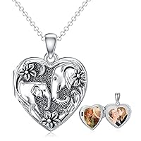 Heart Shaped Lucky Elephant/Koala Bear/Panda/Otter/Cat/Wolf Locket Necklace That Holds 1 or 2 Pictures Photo Sterling Silver Personalized Locket