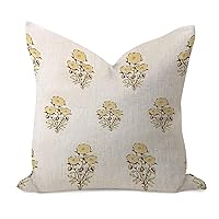 Yellow Flower Throw Pillow Cover 24x24in Burlap Linen Elegant Pillows Cushion Covers Spring Summer Autumn Floral Square Cushion Case for Office Outdoor Indoors Bed Farmhouse Decor