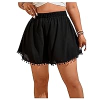 MakeMeChic Women's Plus Size Workout Shorts Elastic Waist Tassel Trim Casual Summer Loose Wide Leg Shorts