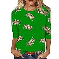 XJYIOEWT Womens Shirts XL Petite Womens Happy Holidays Printed 3/4 Length Sleeve O Neck T Shirt Top Blouse Oversized Te