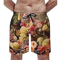 Red Wine & Fruit Men's Swim Trunks Quick Dry Swim Shorts Summer Beach Board Shorts with Pockets