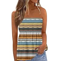 Womens Strapless Bandeau Tank Women Sleeveless Backless Tube Tops Pleated Summer Casual Holiday Tanks Shirt Blouse